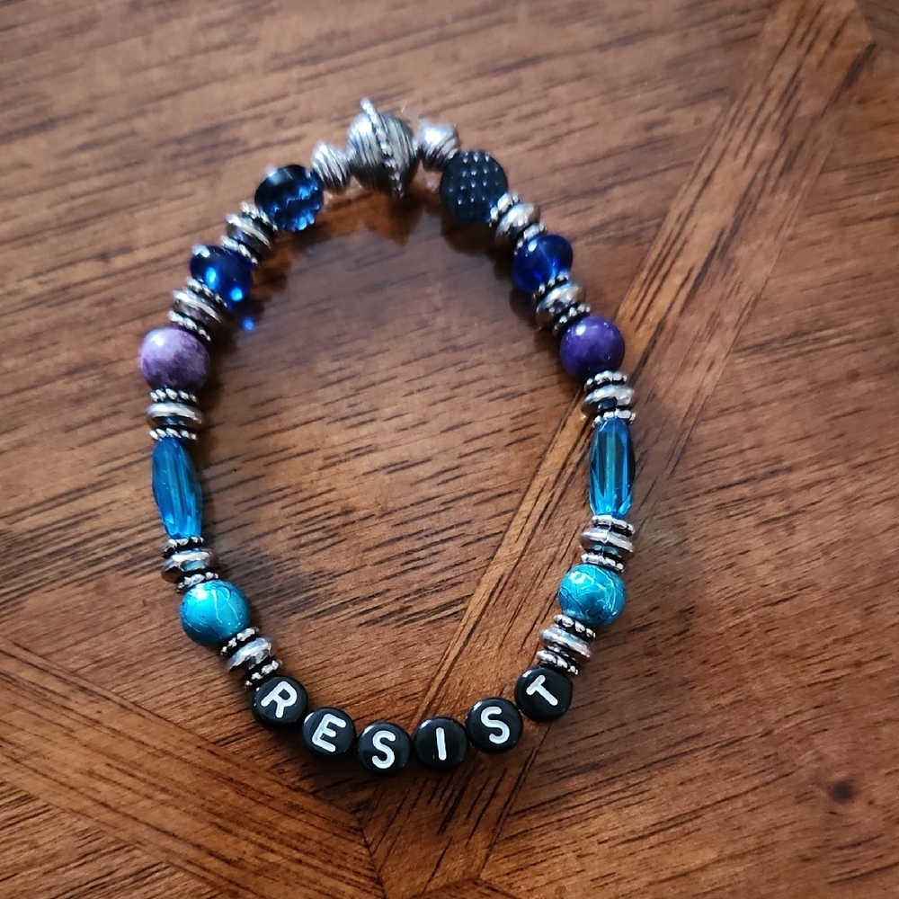 Handmade Beaded Bracelet with Blue and Purple Accents